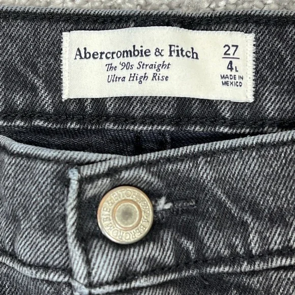 Abercrombie 90s Straight Jeans 4-Long/27L Ultra High-Rise Black Wash Retro Goth - Picture 3 of 9